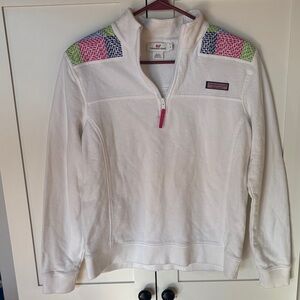 white Vineyard Vines cotton patchwork Shep Shirt 1/4 zip pullover